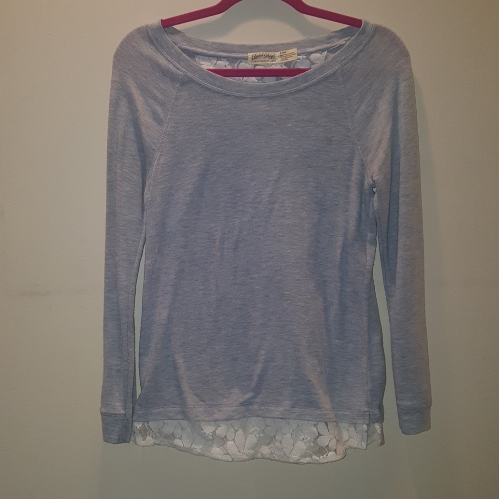 Basic Gray Top with Floral Lace